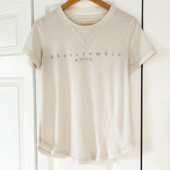 Abercrombie & Fitch Cream Short Sleeve Logo Tee Shirt Women’s Small EUC - Picture 2 of 5